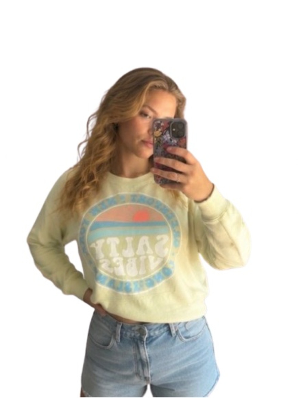 Women's Pale Yellow Graphic Crewneck Sweatshirt - Salt Vibes